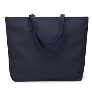 Cayuna Navy Leather Zipper Tote
